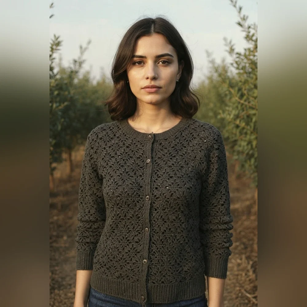 Eddie Bauer Olive Linen/Cotton Coastal Grandmother Scandigirl Cardigan Softgirl‎
